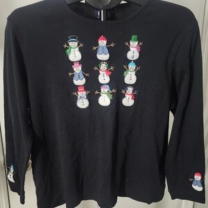 CB Casual Black Long Sleeve snowman Shirt
